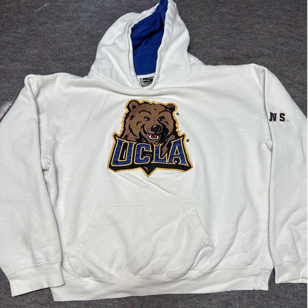 Rare Vintage UCLA Hoodie Sweatshirt White L Blue Bruins Bear Pullover NCAA